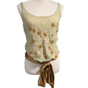 Tracy Reese Embroidered Silk Beaded Slee Blouse Floral Size 2